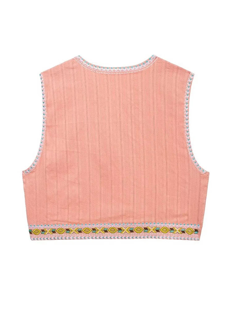 Colete Frisado Bordado Rosa