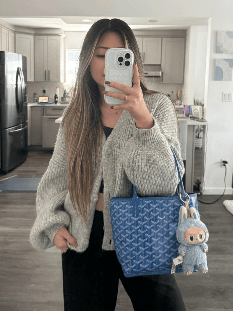 Labubu Boneca de Pé Bege Azul Claro