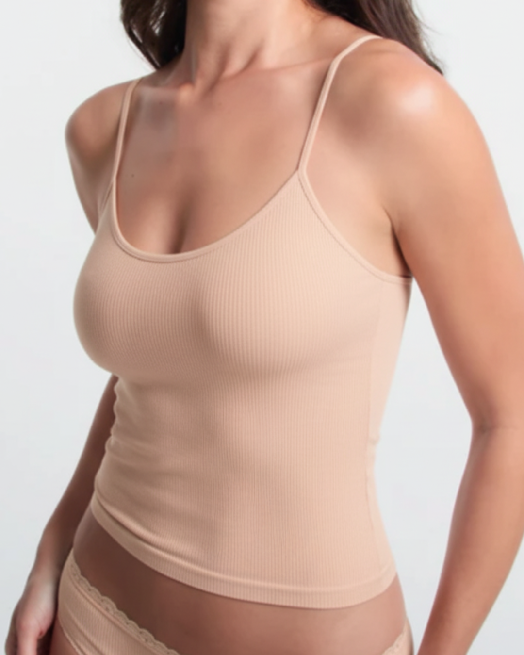 Camisete Regata Básica em Microfibra com Alça Fina Bege